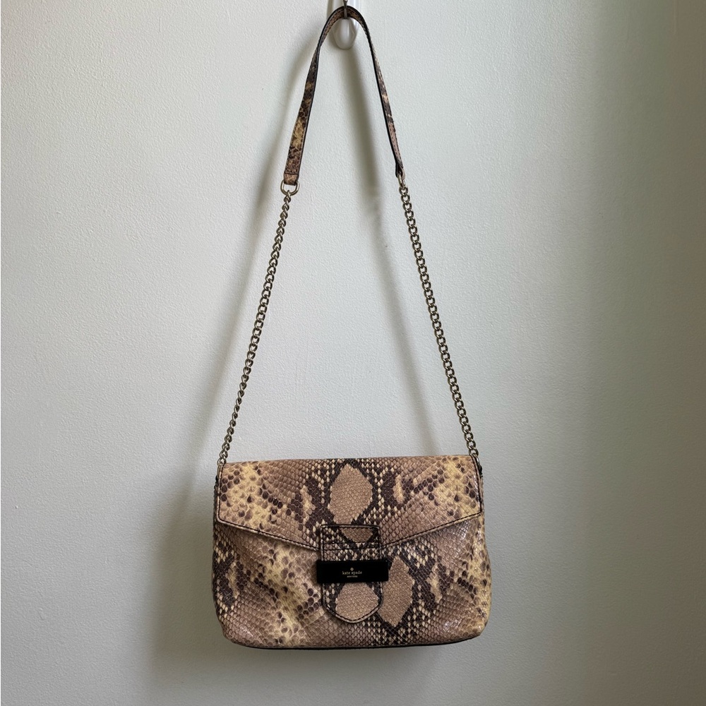 Kate Spade Natural Embossed Snake Print Shoulder Bag with Gold Hardware